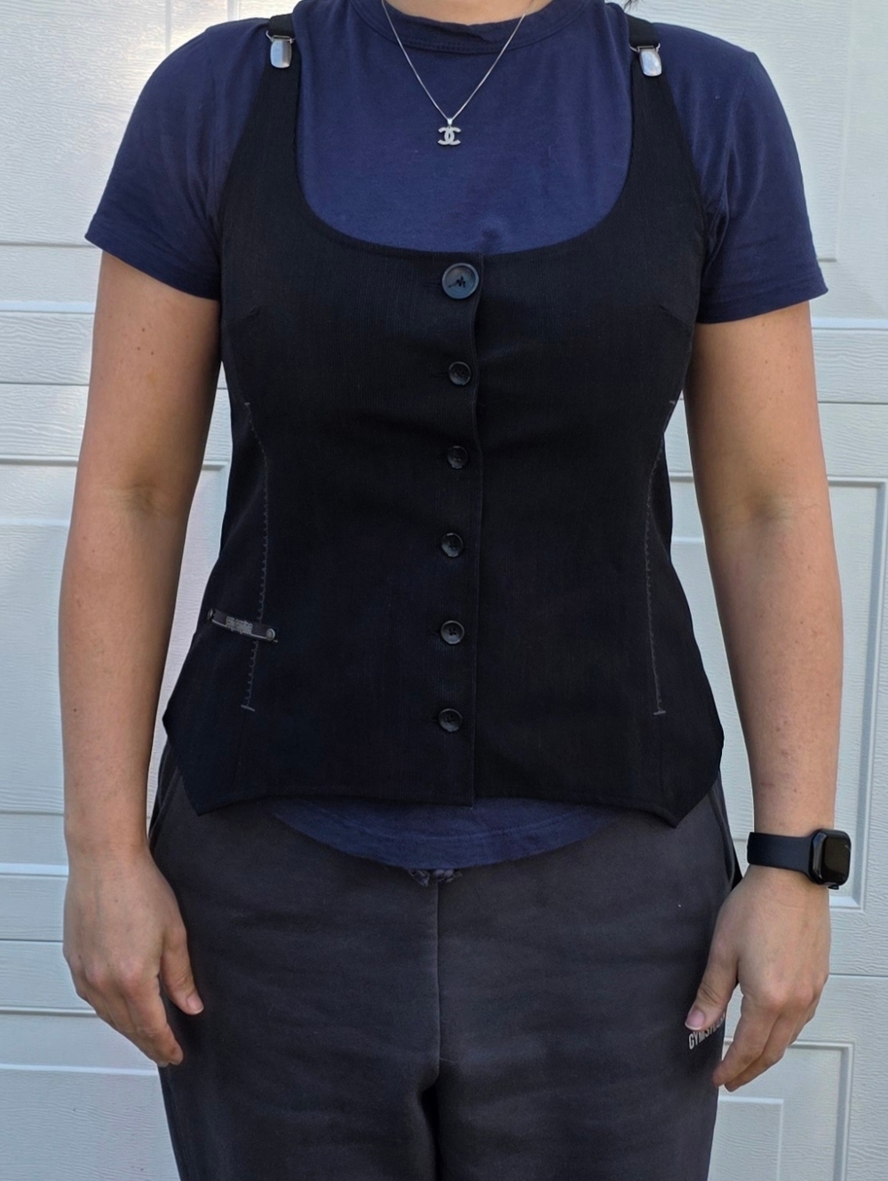 Womens Cop. Copine Vest Shirt Size 42  Futuristic Avant Garde Black, Gray Pinstr - Picture 10 of 12